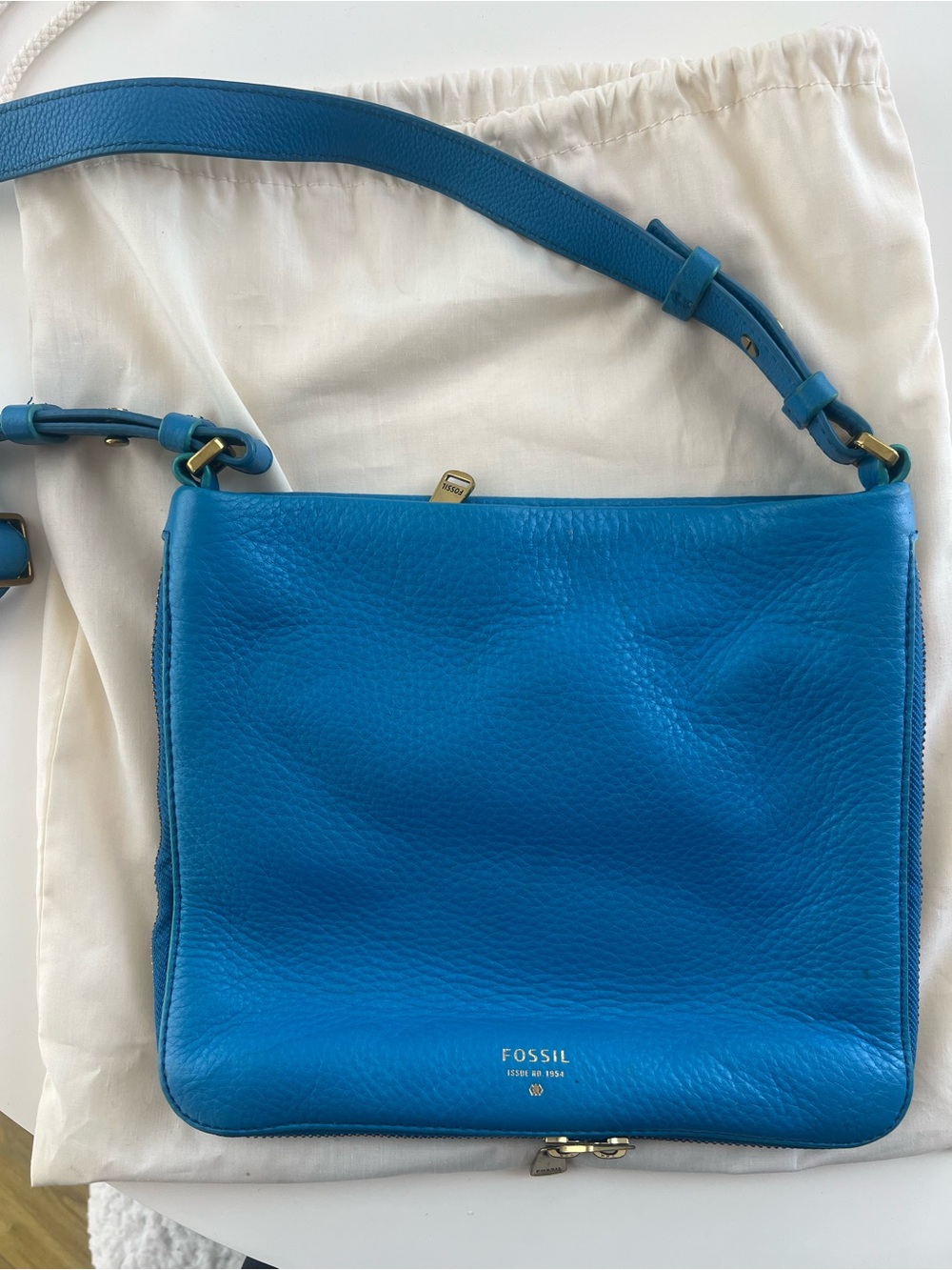 Fossil Bright Blue Leather Crossbody Bag